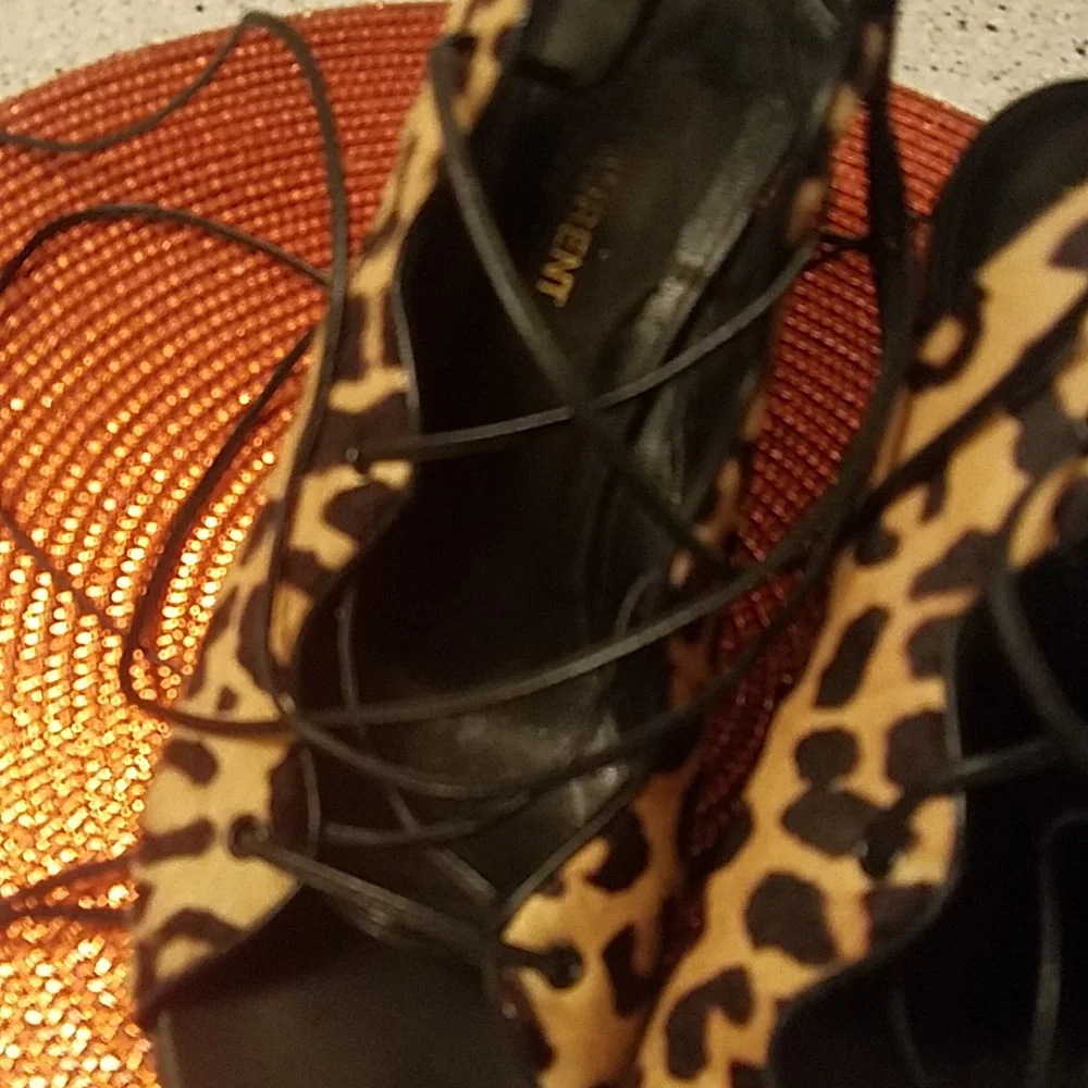 Saint Laurent Babies 90mm strappy sandal heels w pony hair size 38.5 - Picture 2 of 10